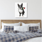Boston Terrier met Roos in Mouth Canvas Afdruk (Insitu (Slaapkamer))