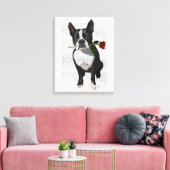 Boston Terrier met Roos in Mouth Canvas Afdruk (Insitu (Woonkamer))