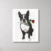 Boston Terrier met Roos in Mouth Canvas Afdruk (Voorkant)