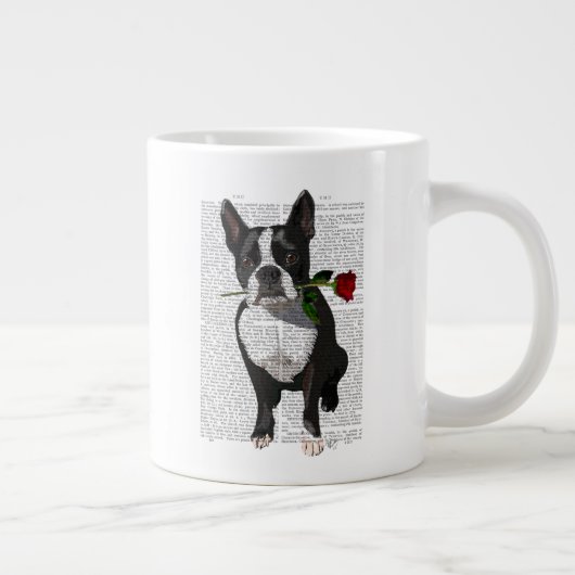 Boston Terrier met Roos in Mouth Grote Koffiekop (Rechts)