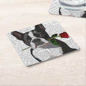 Boston Terrier met Roos in Mouth Kartonnen Onderzetters (Schuin)