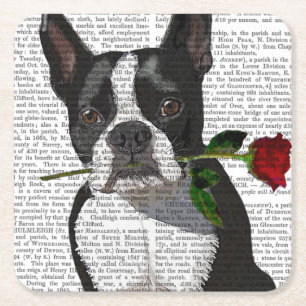Boston Terrier met Roos in Mouth Kartonnen Onderzetters