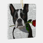 Boston Terrier met Roos in Mouth Keramisch Ornament (Rechts)
