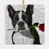 Boston Terrier met Roos in Mouth Keramisch Ornament (Voorkant)