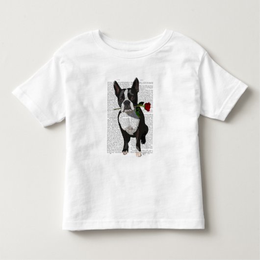 Boston Terrier met Roos in Mouth Kinder Shirts (Voorkant)