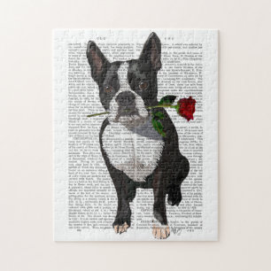 Boston Terrier met Roos in Mouth Legpuzzel
