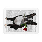 Boston Terrier met Roos in Mouth Magneet (Horizontaal)