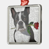 Boston Terrier met Roos in Mouth Metalen Ornament (Links)