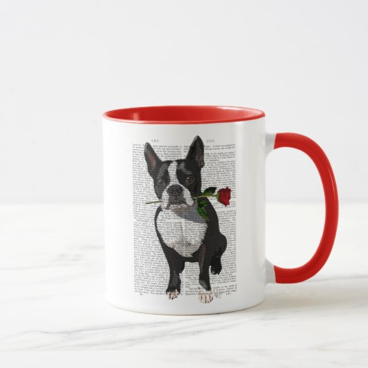Boston Terrier met Roos in Mouth Mok (Rechts)
