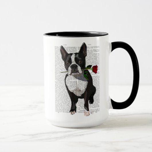 Boston Terrier met Roos in Mouth Mok (Rechts)