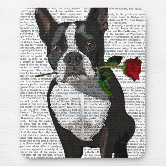 Boston Terrier met Roos in Mouth Muismat (Voorkant)