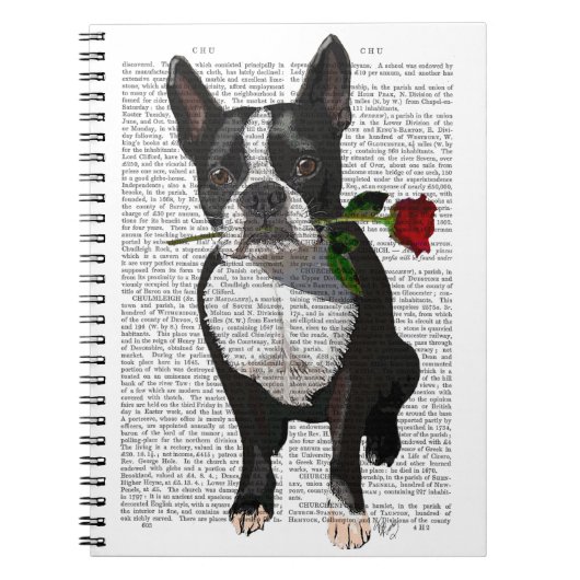 Boston Terrier met Roos in Mouth Notitieboek (Voorkant)