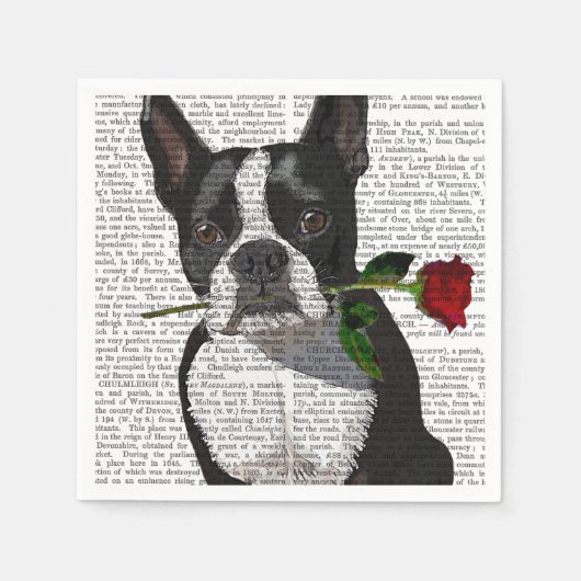 Boston Terrier met Roos in Mouth Servet (Voorkant)