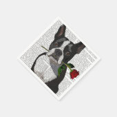 Boston Terrier met Roos in Mouth Servet (Hoek)