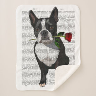 Boston Terrier met Roos in Mouth Sherpa Deken
