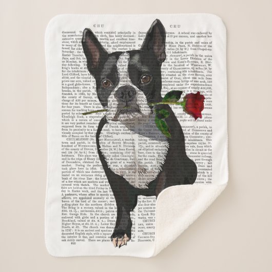 Boston Terrier met Roos in Mouth Sherpa Deken (Voorkant)