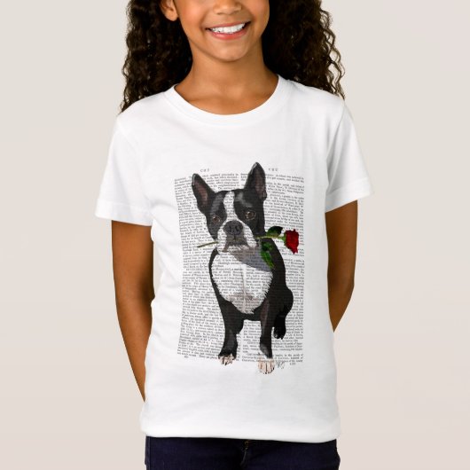Boston Terrier met Roos in Mouth T-shirt (Voorkant)