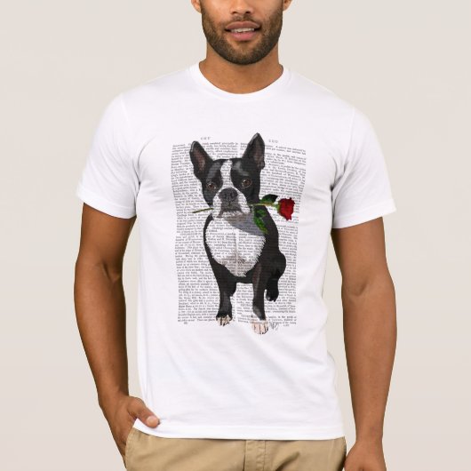Boston Terrier met Roos in Mouth T-shirt (Voorkant)