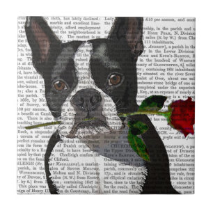 Boston Terrier met Roos in Mouth Tegeltje