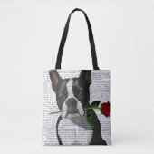 Boston Terrier met Roos in Mouth Tote Bag (Voorkant)