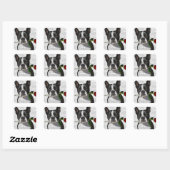 Boston Terrier met Roos in Mouth Vierkante Sticker (Vel)