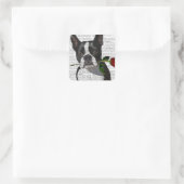 Boston Terrier met Roos in Mouth Vierkante Sticker (Tas)