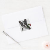 Boston Terrier met Roos in Mouth Vierkante Sticker (Envelop)