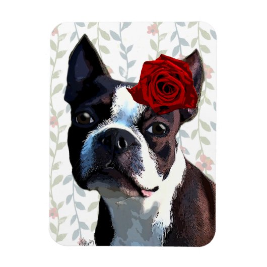 Boston Terrier met Roos op hoofd 2 Magneet (Verticaal)