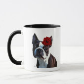 Boston Terrier met Roos op hoofd 2 Mok (Links)