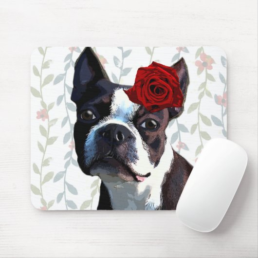 Boston Terrier met Roos op hoofd 2 Muismat (Met muis)