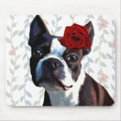 Boston Terrier met Roos op hoofd 2 Muismat (Voorkant)
