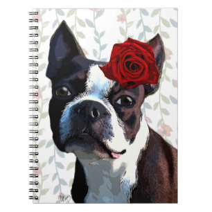 Boston Terrier met Roos op hoofd 2 Notitieboek