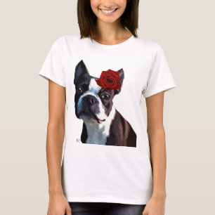 Boston Terrier met Roos op hoofd 2 T-shirt