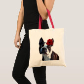 Boston Terrier met Roos op hoofd 2 Tote Bag (Voorkant (product))