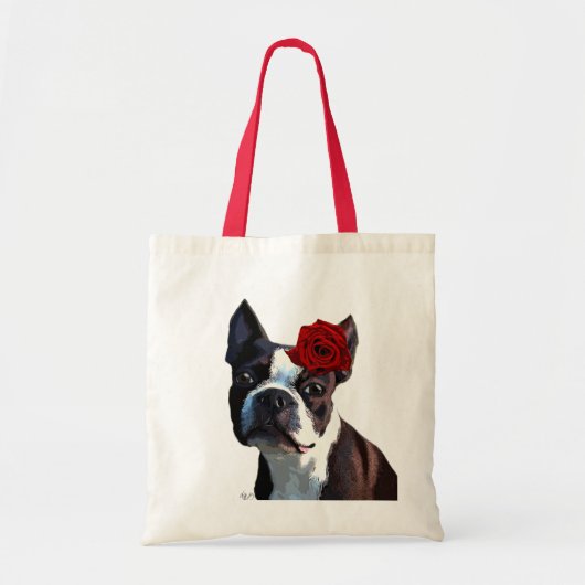 Boston Terrier met Roos op hoofd 2 Tote Bag (Voorkant)