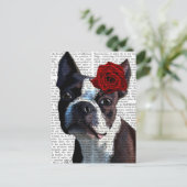 Boston Terrier met Roos op kop Briefkaart (Staand voorkant)