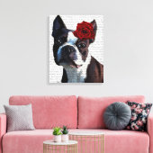 Boston Terrier met Roos op kop Canvas Afdruk (Insitu (Woonkamer))