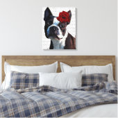 Boston Terrier met Roos op kop Canvas Afdruk (Insitu (Slaapkamer))