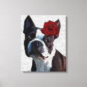 Boston Terrier met Roos op kop Canvas Afdruk (Voorkant)