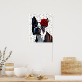 Boston Terrier met Roos op kop Poster (Keuken)