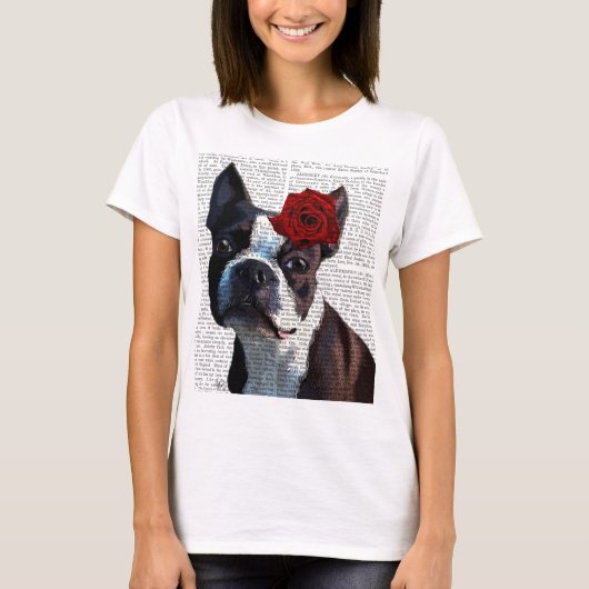 Boston Terrier met Roos op kop T-shirt (Voorkant)