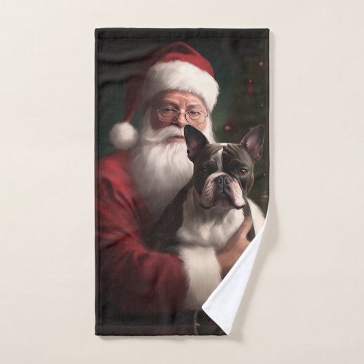 Boston Terrier met Sinterklaas Feestelijke Kerstmi Bad Handdoek (Handdoek)