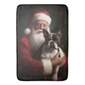 Boston Terrier met Sinterklaas Feestelijke Kerstmi Badmat (Voorkant Verticaal)