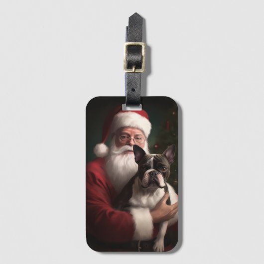 Boston Terrier met Sinterklaas Feestelijke Kerstmi Bagagelabel (Voorkant (verticaal))