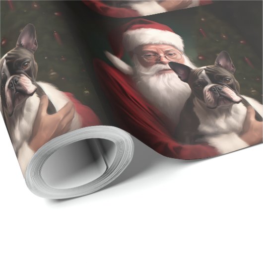 Boston Terrier met Sinterklaas Feestelijke Kerstmi Cadeaupapier (Rol Hoek)
