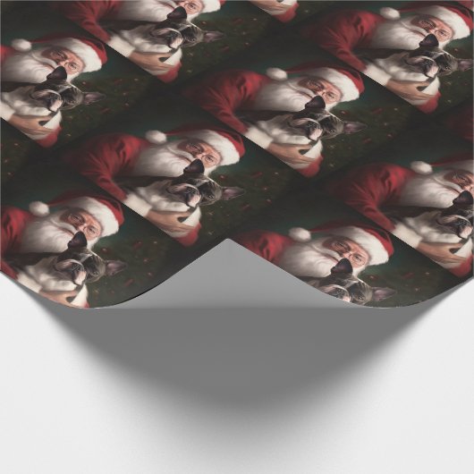Boston Terrier met Sinterklaas Feestelijke Kerstmi Cadeaupapier (Hoek)