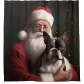 Boston Terrier met Sinterklaas Feestelijke Kerstmi Douchegordijn (Voorkant)
