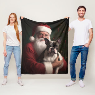 Boston Terrier met Sinterklaas Feestelijke Kerstmi Fleece Deken