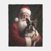 Boston Terrier met Sinterklaas Feestelijke Kerstmi Fleece Deken (Voorkant)
