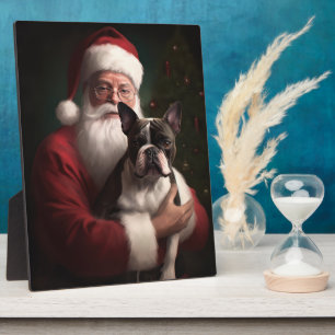 Boston Terrier met Sinterklaas Feestelijke Kerstmi Fotoplaat